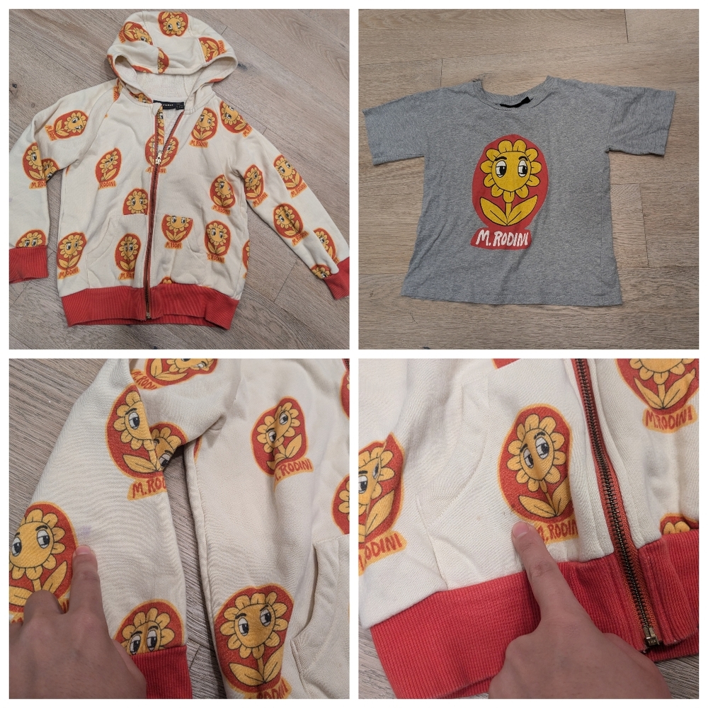 8-9Y mini Rodini bundle flower T-shirt and fleece sweatshirt jacket